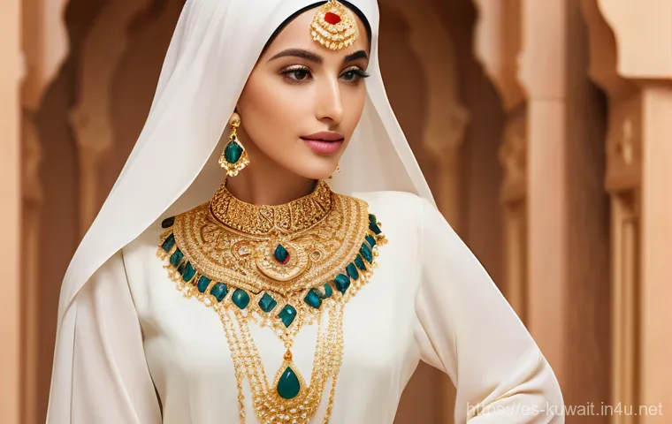 쿠웨이트 전통 장신구 - Prompt 1: "The Modern Woman Adorned in Tradition"** 쿠웨이트 전통 장신구 - Prompt 1: "The Modern Woman Adorned in Tradition"**