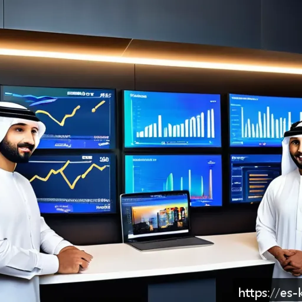 쿠웨이트 스타트업 성공 사례 - A modern Kuwaiti startup office featuring diverse young professionals collaborating on artificial in...