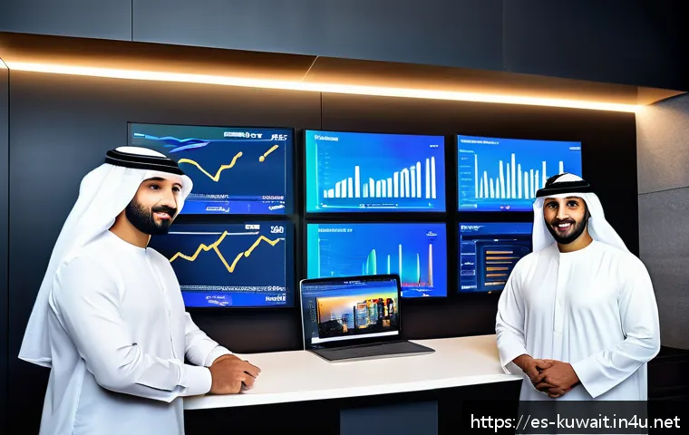 쿠웨이트 스타트업 성공 사례 - A modern Kuwaiti startup office featuring diverse young professionals collaborating on artificial in...